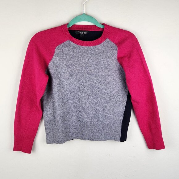 Banana Republic Italian Wool Blend Colorblock Raglan Sleeve Sweater M *shrunk?* - Picture 1 of 7